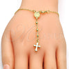 Oro Laminado Bracelet Rosary, Gold Filled Style Guadalupe and Cross Design, Polished, Golden Finish, 03.197.0002.08