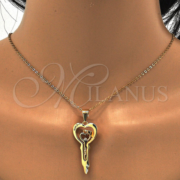 Gold Filled Pendant — Fancy Pendant key and Love Design with White — alternate product view — SKU 116254 | Oro Laminado dije — elegante Pendant key and Love diseño with blanco — SKU 116254