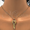Oro Laminado Fancy Pendant, Gold Filled Style key and Love Design, with White Crystal, Polished, Golden Finish, 05.179.0055