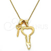 Oro Laminado Fancy Pendant, Gold Filled Style key and Love Design, with White Crystal, Polished, Golden Finish, 05.179.0055