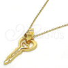 Oro Laminado Fancy Pendant, Gold Filled Style key and Love Design, with White Crystal, Polished, Golden Finish, 05.179.0055