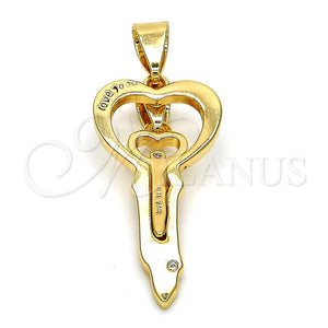 Gold Filled Pendant — Fancy Pendant key and Love Design with White — main product view — SKU 116254 | Oro Laminado dije — elegante Pendant key and Love diseño with blanco — SKU 116254