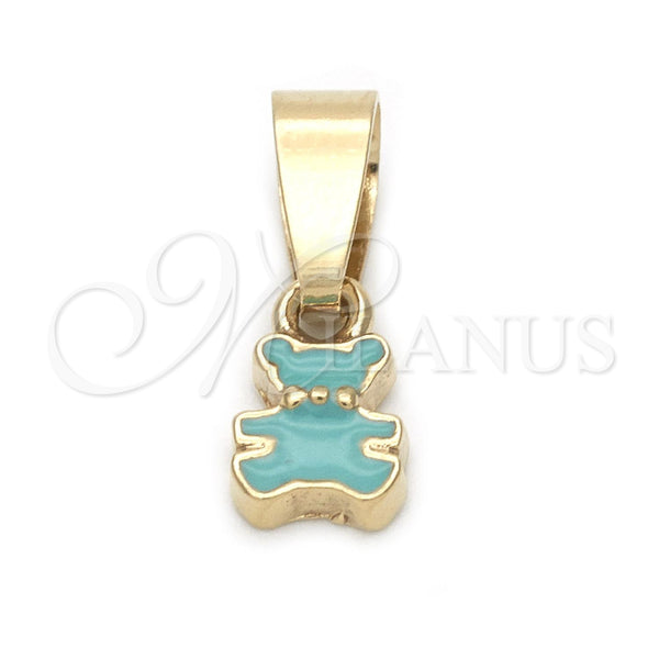 Oro Laminado Fancy Pendant, Gold Filled Style Teddy Bear Design, Acqua Enamel Finish, Golden Finish, 05.163.0086