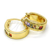 Oro Laminado Small Hoop, Gold Filled Style Baguette Design, with Multicolor Cubic Zirconia, Polished, Golden Finish, 02.99.0009.1.15
