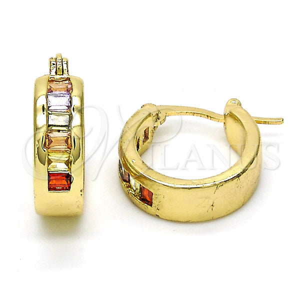 Gold Filled Hoop Earrings — Small Hoop Baguette Design with Multicolor Cubic Zirconia — main product view — SKU 116270 | Oro Laminado aretes de aro — Small Hoop Baguette diseño with Multicolor Cubic Zirconia — SKU 116270