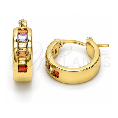 Oro Laminado Small Hoop, Gold Filled Style Baguette Design, with Multicolor Cubic Zirconia, Polished, Golden Finish, 02.99.0009.1.15