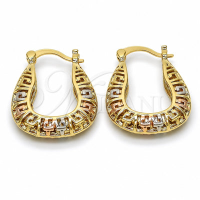 Oro Laminado Small Hoop, Gold Filled Style Greek Key Design, Polished, Tricolor, 02.102.0007.20