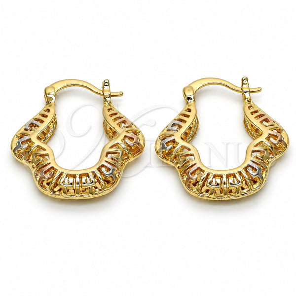 Oro Laminado Small Hoop, Gold Filled Style Greek Key Design, Polished, Tricolor, 02.102.0008.25