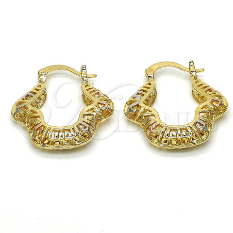 Oro Laminado Small Hoop, Gold Filled Style Greek Key Design, Polished, Tricolor, 02.102.0008.25