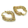 Oro Laminado Small Hoop, Gold Filled Style Heart Design, Polished, Tricolor, 02.102.0010.25