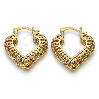Oro Laminado Small Hoop, Gold Filled Style Heart Design, Polished, Tricolor, 02.102.0010.25