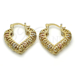 Gold Filled Hoop Earrings — Small Hoop Heart Design Polished Tricolor 02. — main product view — SKU 116276 | Oro Laminado aretes de aro — Small Hoop corazón diseño pulido Tricolor 02. — SKU 116276