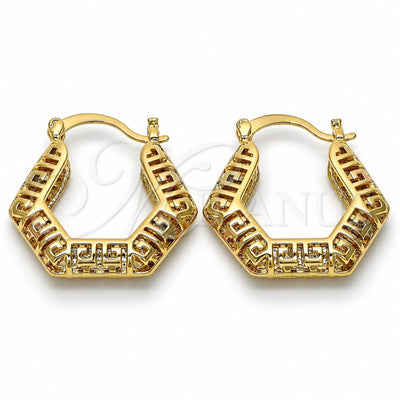 Oro Laminado Small Hoop, Gold Filled Style Greek Key Design, Polished, Tricolor, 02.102.0014.25