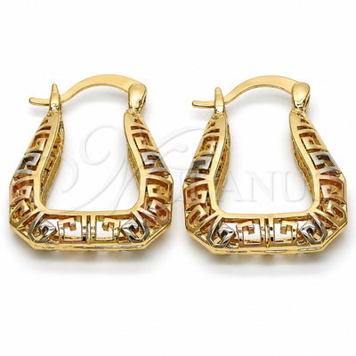 Oro Laminado Small Hoop, Gold Filled Style Greek Key Design, Polished, Tricolor, 02.102.0024.25
