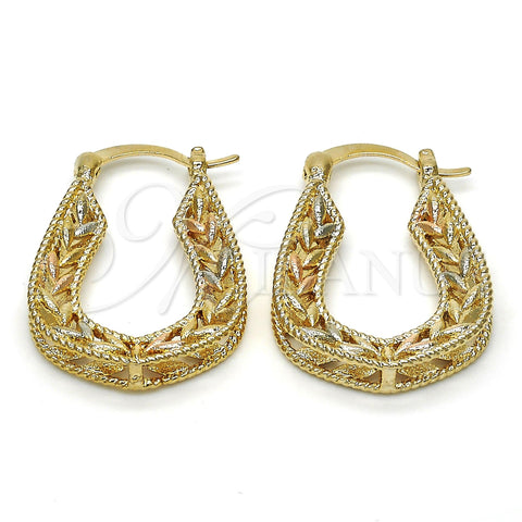 Oro Laminado Small Hoop, Gold Filled Style Leaf Design, Polished, Tricolor, 02.102.0030.20