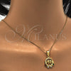 Oro Laminado Fancy Pendant, Gold Filled Style Elephant and Heart Design, with Multicolor Cubic Zirconia, Polished, Golden Finish, 05.253.0012