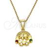 Oro Laminado Fancy Pendant, Gold Filled Style Elephant and Heart Design, with Multicolor Cubic Zirconia, Polished, Golden Finish, 05.253.0012