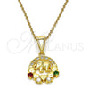 Oro Laminado Fancy Pendant, Gold Filled Style Elephant and Heart Design, with Multicolor Cubic Zirconia, Polished, Golden Finish, 05.253.0012