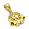 Oro Laminado Fancy Pendant, Gold Filled Style Elephant and Heart Design, with Multicolor Cubic Zirconia, Polished, Golden Finish, 05.253.0012
