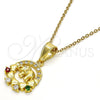 Oro Laminado Fancy Pendant, Gold Filled Style Elephant and Heart Design, with Multicolor Cubic Zirconia, Polished, Golden Finish, 05.253.0012