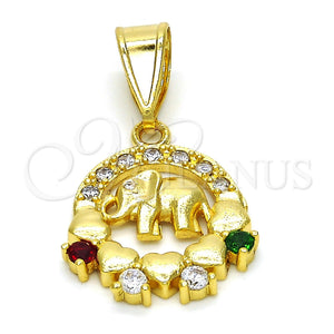Gold Filled Pendant — Fancy Pendant Elephant and Heart Design with Multicolor — main product view — SKU 116284 | Oro Laminado dije — elegante Pendant Elephant and corazón diseño with Multicolor — SKU 116284