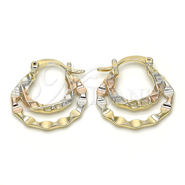 Gold Filled Hoop Earrings — Small Hoop Diamond Cutting Tricolor 02.65. — main product view — SKU 116311 | Oro Laminado aretes de aro — Small Hoop Diamond Cutting Tricolor 02.65. — SKU 116311