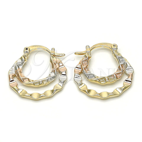 Oro Laminado Small Hoop, Gold Filled Style Diamond Cutting Finish, Tricolor, 02.65.2629.20