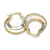 Oro Laminado Small Hoop, Gold Filled Style Star Design, Diamond Cutting Finish, Tricolor, 02.65.2633.25
