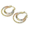 Oro Laminado Small Hoop, Gold Filled Style Star Design, Diamond Cutting Finish, Tricolor, 02.65.2633.25