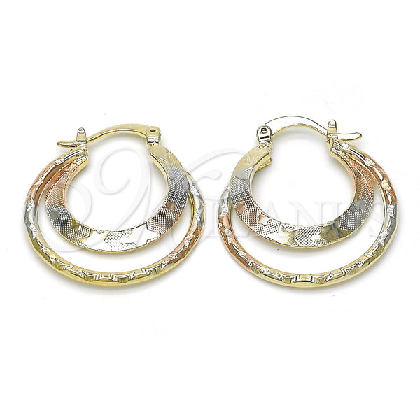 Gold Filled Hoop Earrings — Small Hoop Star Design Diamond Cutting Tricolor 02.65. — main product view — SKU 116315 | Oro Laminado aretes de aro — Small Hoop estrella diseño Diamond Cutting Tricolor 02.65. — SKU 116315