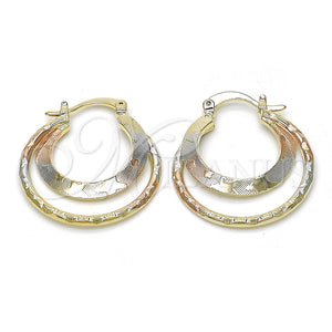 Gold Filled Hoop Earrings — Small Hoop Star Design Diamond Cutting Tricolor 02.65. — main product view — SKU 116315 | Oro Laminado aretes de aro — Small Hoop estrella diseño Diamond Cutting Tricolor 02.65. — SKU 116315