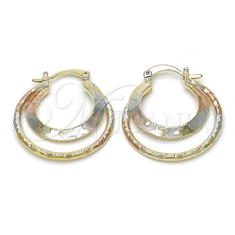 Oro Laminado Small Hoop, Gold Filled Style Star Design, Diamond Cutting Finish, Tricolor, 02.65.2633.25