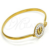 Stainless Steel Individual Bangle, Little Girl and Little Boy Design, with White Crystal, Polished, Golden Finish, 07.110.0008.04 (04 MM Thickness, Size 4 (2.25 Diameter))