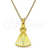 Stainless Steel Religious Pendant, Caridad del Cobre and Cross Design, Polished, Golden Finish, 05.302.0001