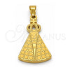 Stainless Steel Religious Pendant, Caridad del Cobre and Cross Design, Polished, Golden Finish, 05.302.0001