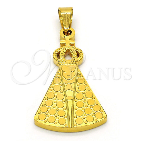 Stainless Steel Religious Pendant, Caridad del Cobre and Cross Design, Polished, Golden Finish, 05.302.0001