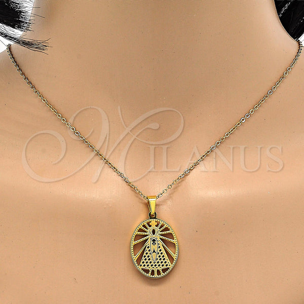 Stainless Steel Pendant — Religious Pendant Caridad del Cobre and Cross Design — alternate product view — SKU 116337 | Acero Inoxidable dije — Religious Pendant Caridad del Cobre and cruz diseño — SKU 116337
