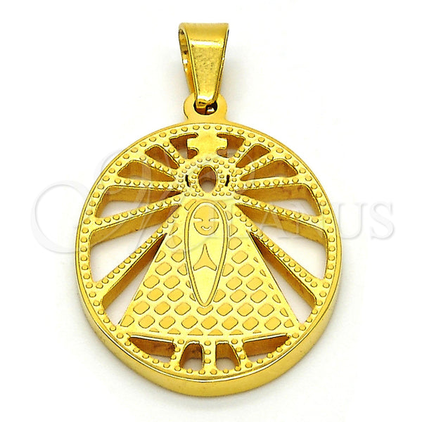 Stainless Steel Pendant — Religious Pendant Caridad del Cobre and Cross Design — main product view — SKU 116337 | Acero Inoxidable dije — Religious Pendant Caridad del Cobre and cruz diseño — SKU 116337