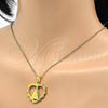 Stainless Steel Religious Pendant, Caridad del Cobre and Heart Design, Polished, Golden Finish, 05.302.0003