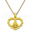 Stainless Steel Religious Pendant, Caridad del Cobre and Heart Design, Polished, Golden Finish, 05.302.0003