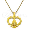 Stainless Steel Religious Pendant, Caridad del Cobre and Heart Design, Polished, Golden Finish, 05.302.0003