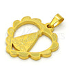 Stainless Steel Religious Pendant, Caridad del Cobre and Heart Design, Polished, Golden Finish, 05.302.0003