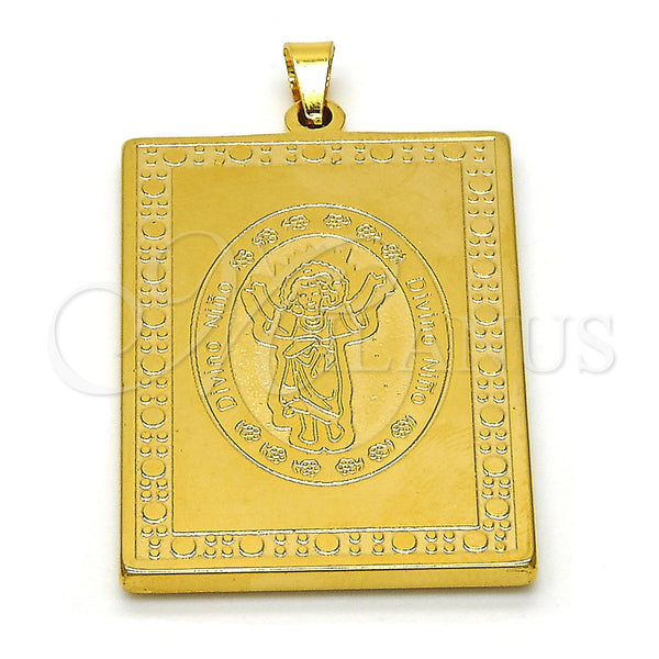 Stainless Steel Religious Pendant, Divino NiÃ±o Design, Polished, Golden Finish, 05.247.0005