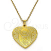 Stainless Steel Religious Pendant, Divino NiÃ±o and Heart Design, Polished, Golden Finish, 05.247.0008