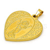 Stainless Steel Religious Pendant, Divino NiÃ±o and Heart Design, Polished, Golden Finish, 05.247.0008