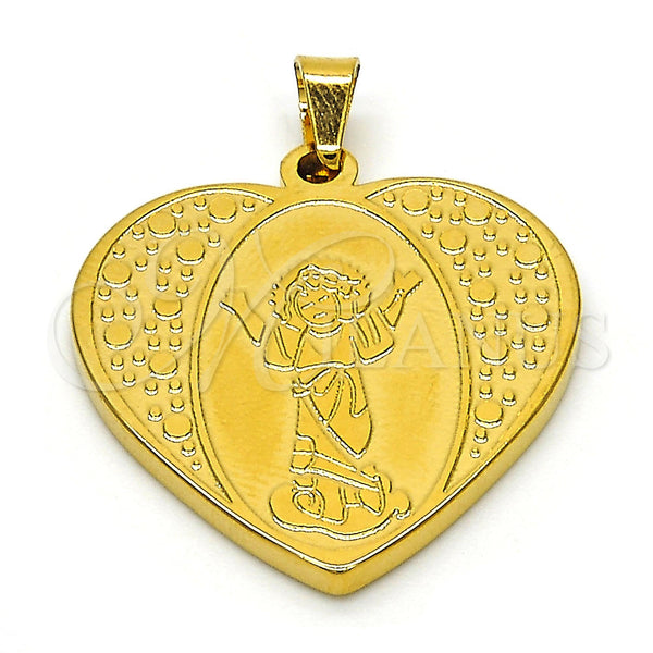 Stainless Steel Religious Pendant, Divino NiÃ±o and Heart Design, Polished, Golden Finish, 05.247.0008