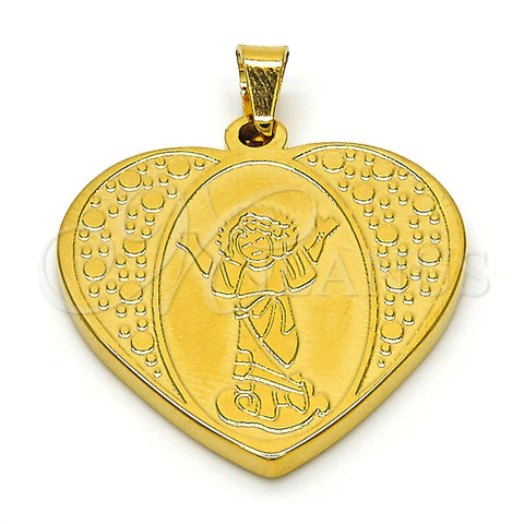 Stainless Steel Religious Pendant, Divino NiÃ±o and Heart Design, Polished, Golden Finish, 05.247.0008