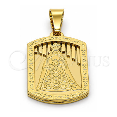 Stainless Steel Religious Pendant, Caridad del Cobre Design, Polished, Golden Finish, 05.116.0042