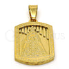 Stainless Steel Religious Pendant, Caridad del Cobre Design, Polished, Golden Finish, 05.116.0042