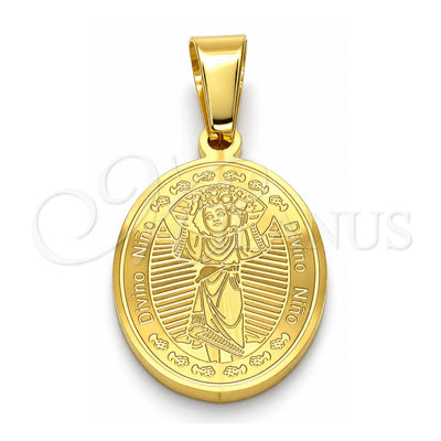 Stainless Steel Religious Pendant, Divino NiÃ±o Design, Polished, Golden Finish, 05.300.0001
